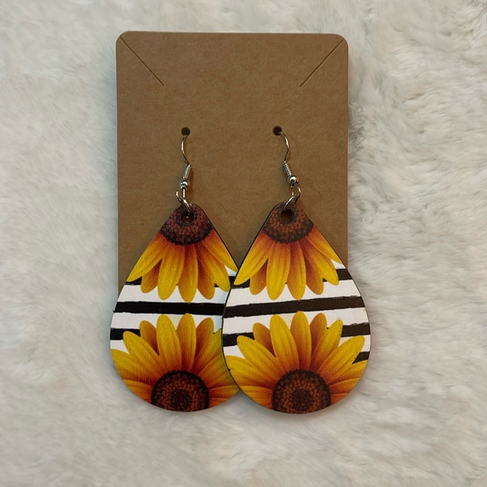 Sunflower Striped Wooden Earrings